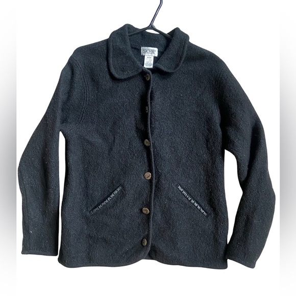 Vintage Black Button-Up Jacket 100% Wool - Picture 3 of 4